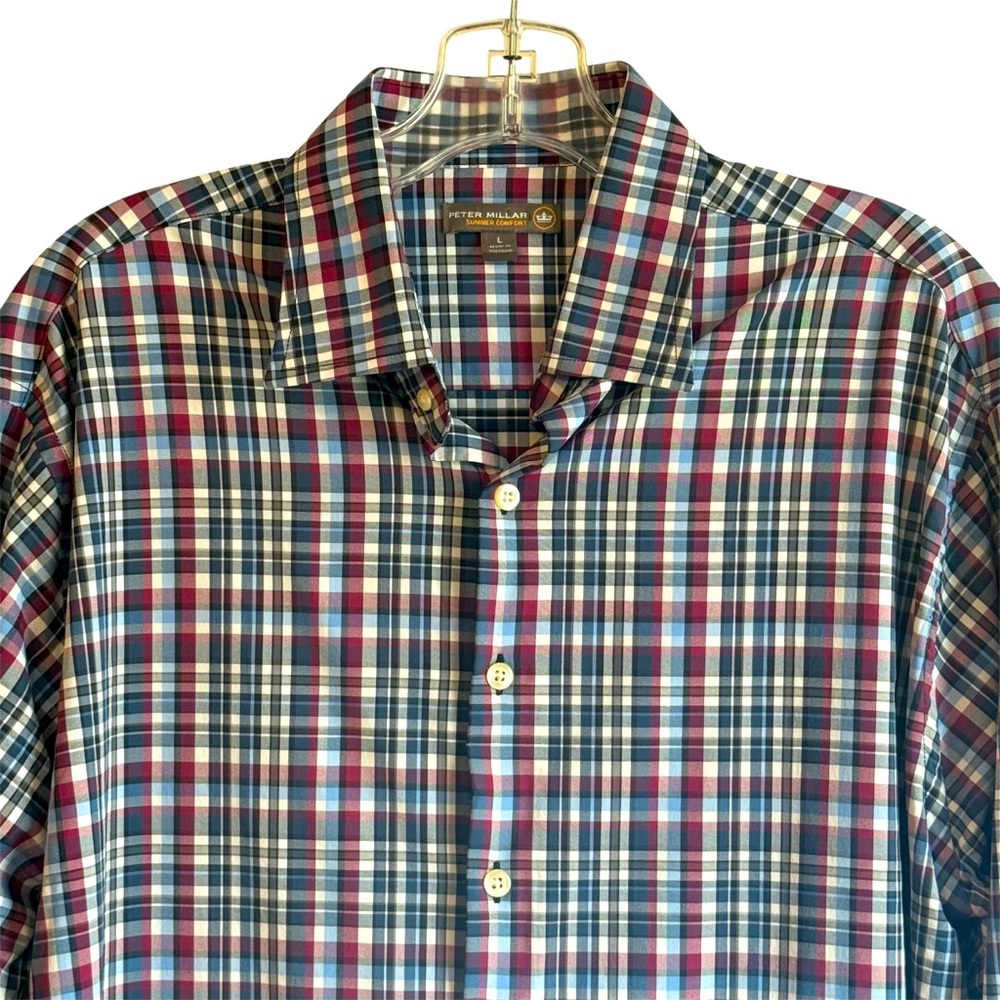Peter Millar Summer Comfort Long Sleeve Checkered Plaid Lightweight Shirt sz L